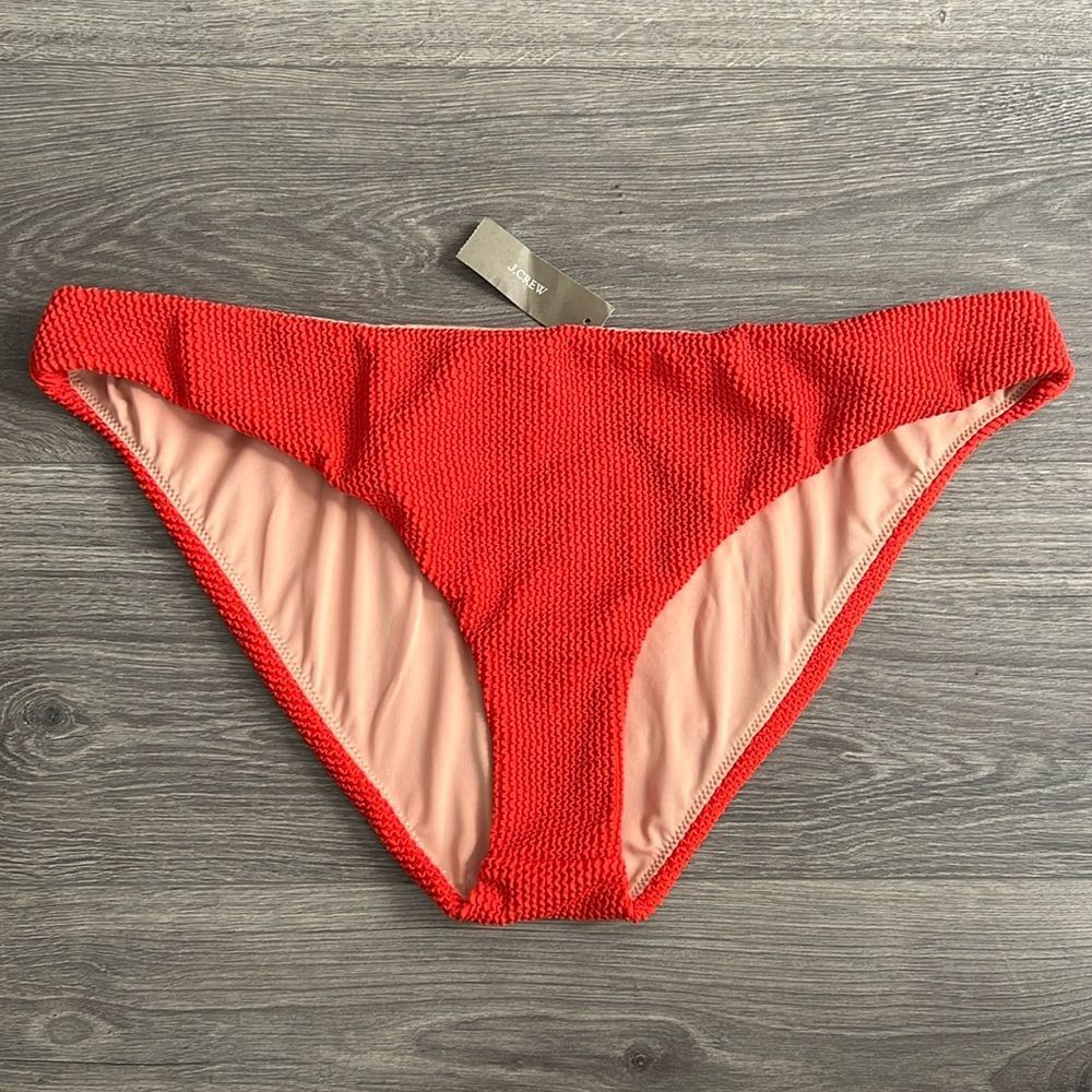 J.CREW Scrunchie Hipster Bikini Bottom XXL Vivid Flame Red Scarlet Beach NWT